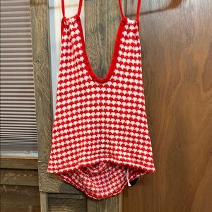 Vibrant Red and White Knit Tank Top